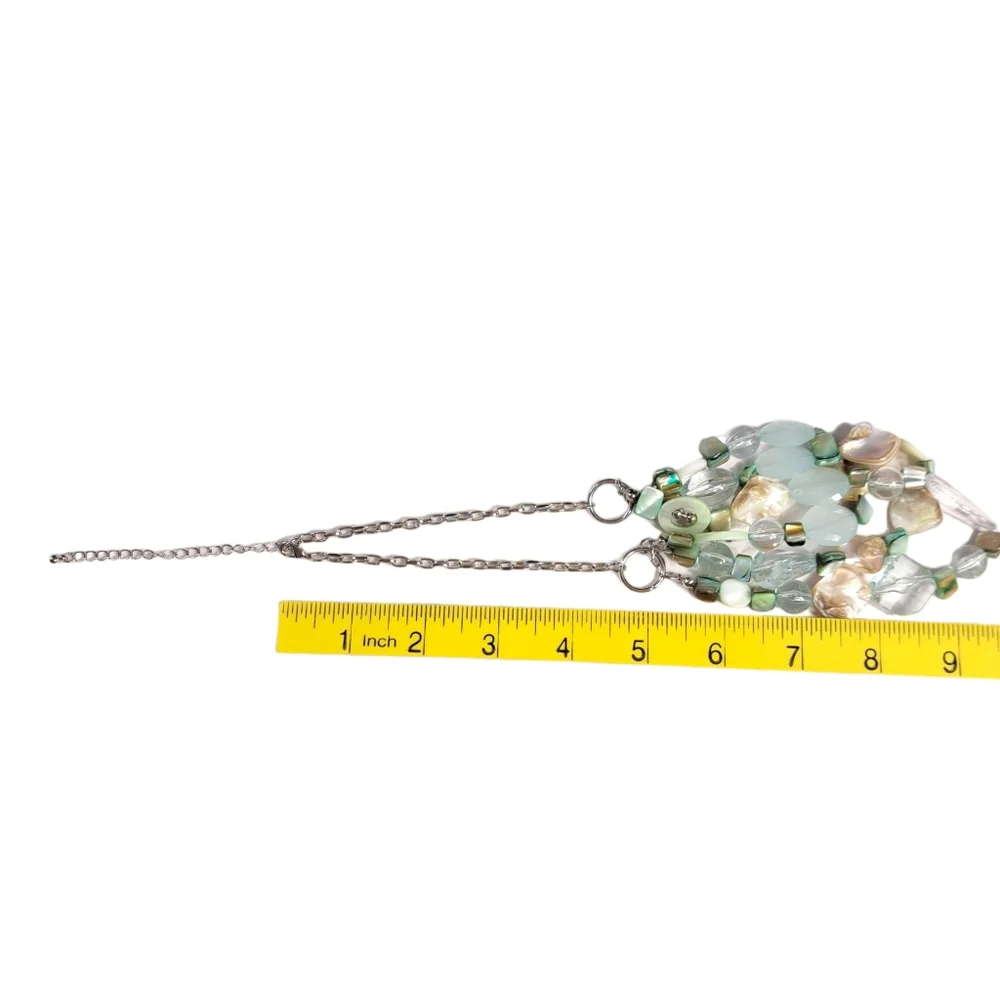 Women's Silver Tone Light Green Faux Mother of Pearls Necklace 10 Inches - Picture 13 of 16